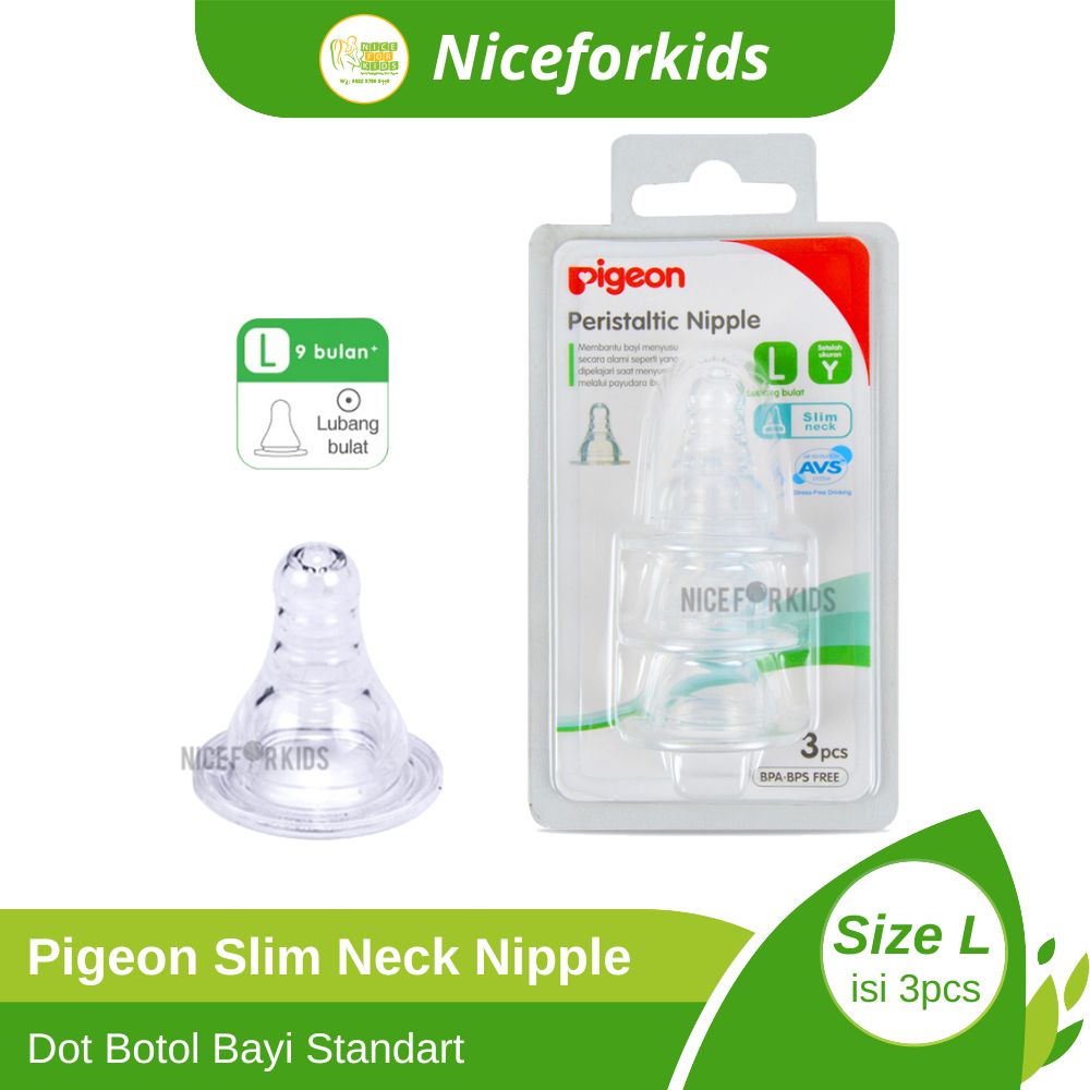 Pigeon Slim Neck Peristaltic Nipple Isi 3pcs Dot Botol Susu Standart