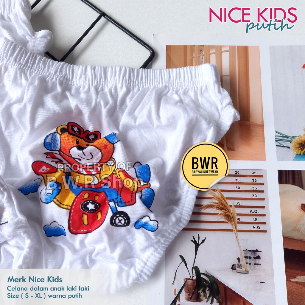 [ 3pc ] CD Nice Kids Mika PUTIH / Celana Dalam Anak Gambar Karakter Dasar Putih | Bwr