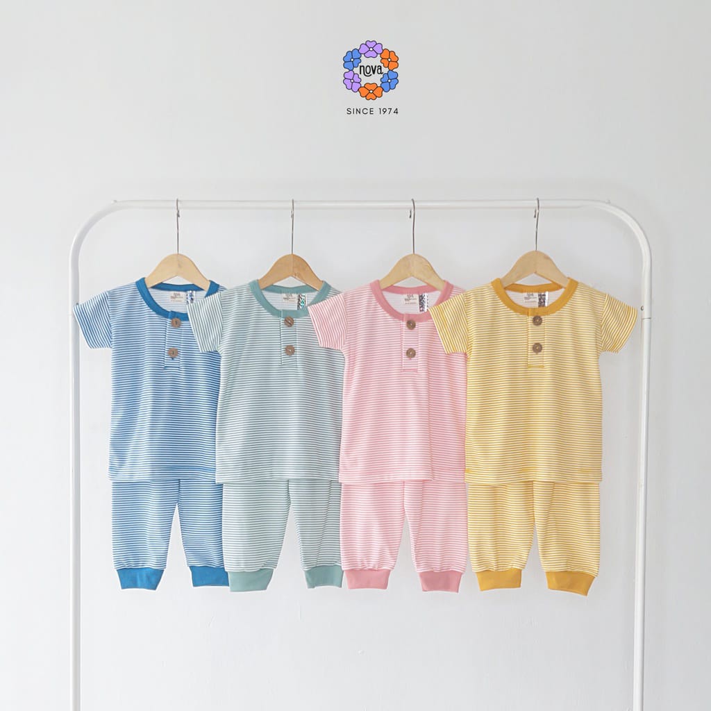 Ezy Shirt Set Combi Stripe Series Nova Baby Setelan Baju Pendek Celana Panjang Bayi Newborn Motif Garis Salur 6 Bulan - 4 Tahun