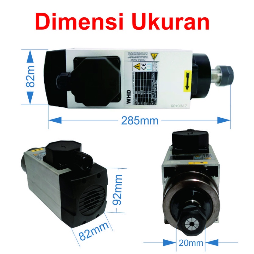 [HAEBOT] Spindle AC Motor 1.5KW 220V Air Cooled ER20 18000rpm CNC Router 1500W Mini DIY Torsi Tinggi Kuat High Speed Power