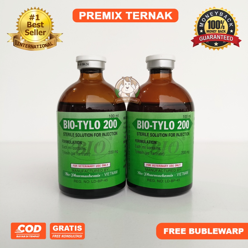 BIO TYLO 200 (TYLOSIN) 100 ml - Obat anti biotik pernafasan hewan Sapi kambing Domba Ayam babi - SEPERTI DUFATYLO TYLOCARE