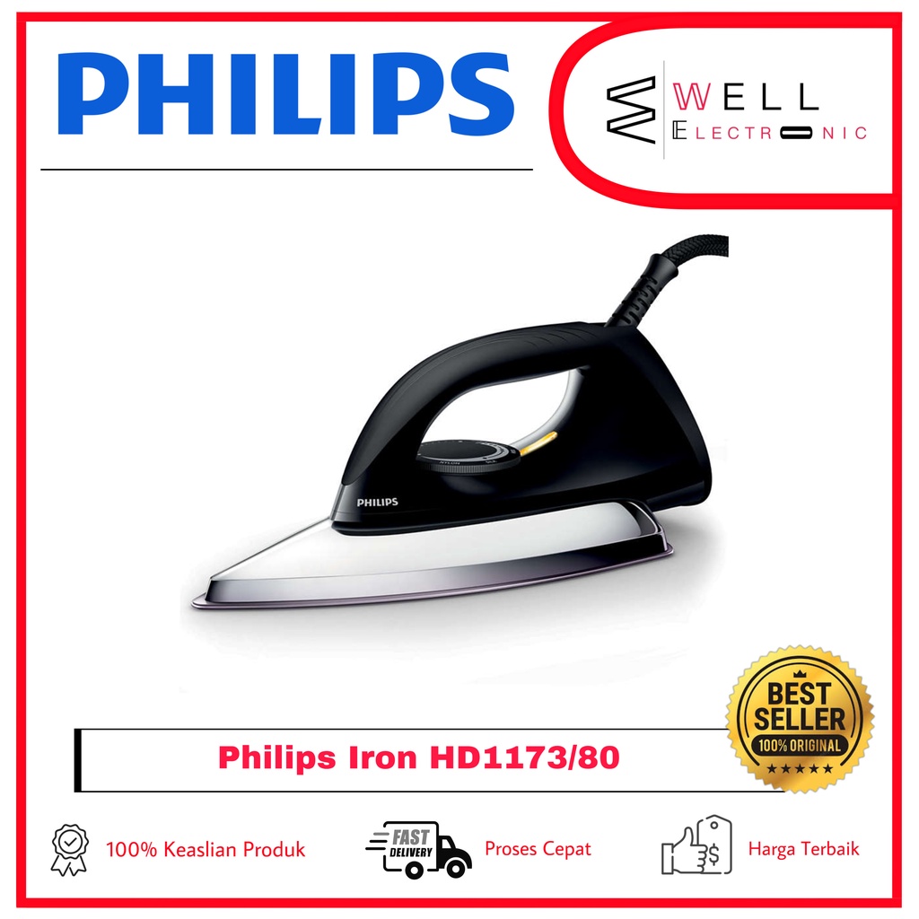 PHILIPS HD1173/80 SETRIKA HD 1173 DRY IRON TAPAK KERAMIK - HITAM
