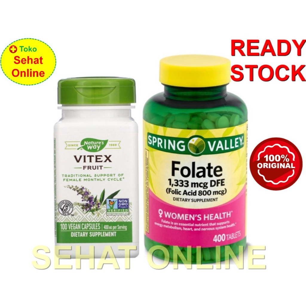 Paket Nature's Way Vitex + Spring Valley Folate 800 mcg (untuk PCOS)