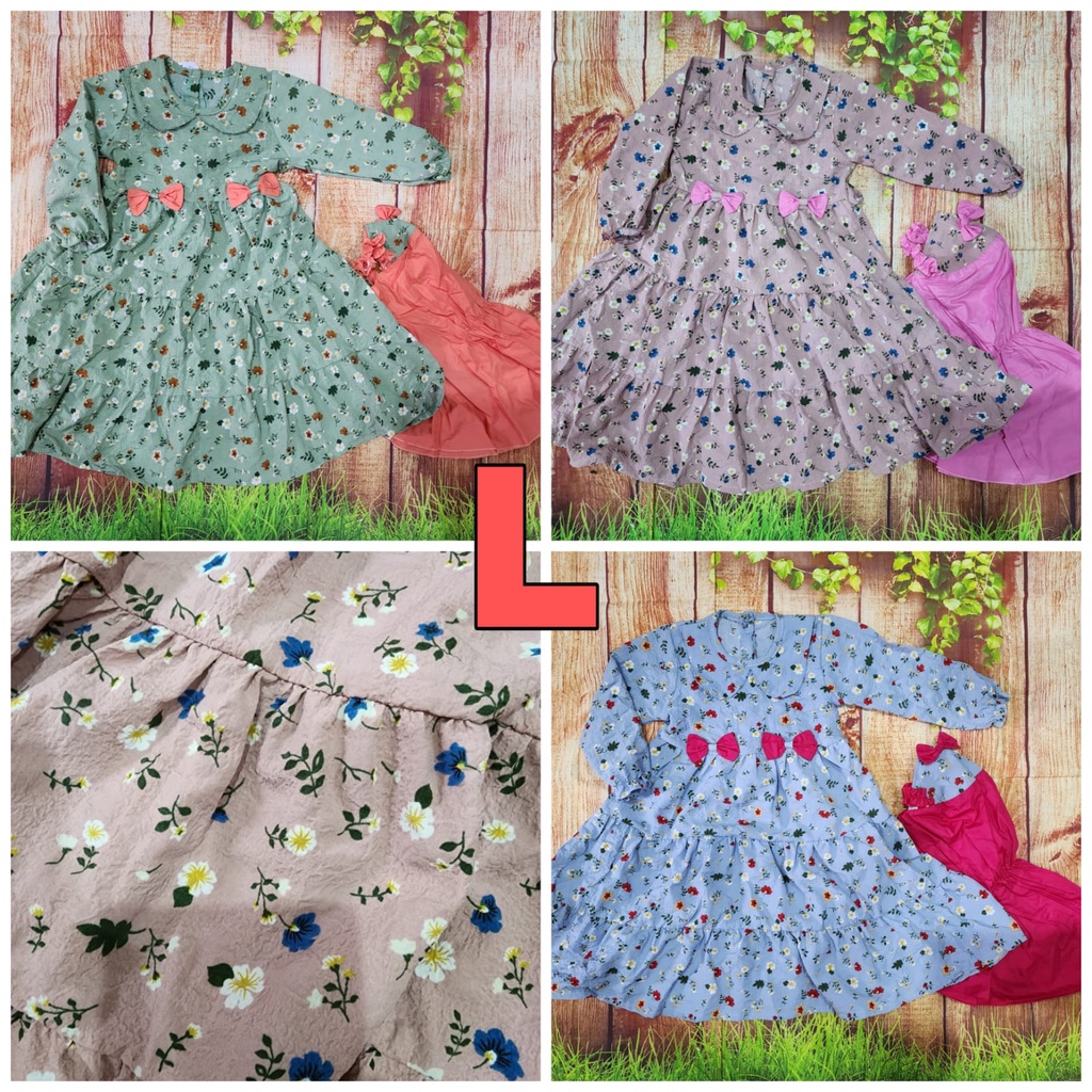 Two Mix Dress Muslim Anak 1 - 2 Tahun Gratis Kerudung Gamis Anak Perempuan 2024 dj906-L