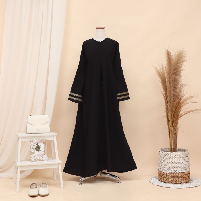 Gamis Parayu - Abaya pita bordir| Abaya turkey | Abaya polos - Hitam, S(N3M8) REAL PICT Gamis Terbar