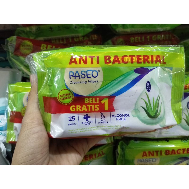 Paseo tissue basah anti bacterial 25sheet+25sheet(beli 1 gratis 1)