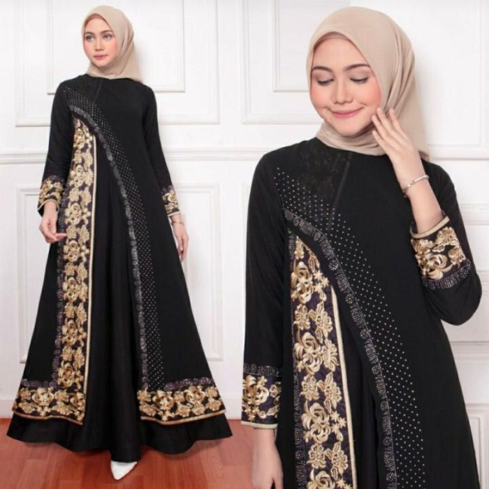 Gamis GAMIS ABAYA TURKEY HITAM BORDIR BUNGA BELAH EKSLUSIF MEWAH 3310 - Hitam, M(T2L1) Gamis Turki G