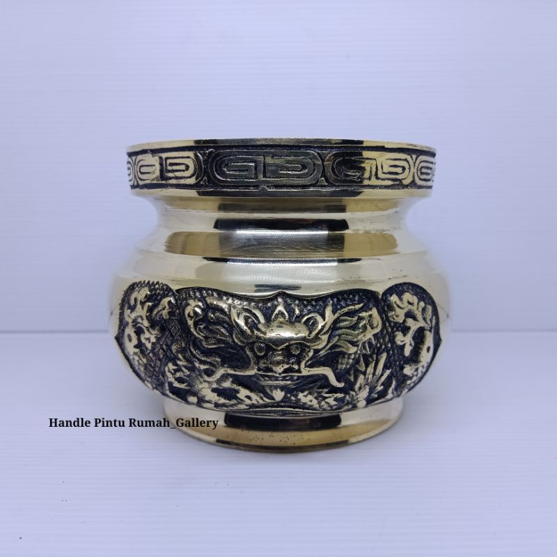 Hiolo Hio lo  Bakar Dupa Kemenyan Bokor Kuningan Gold Antik Motif Naga