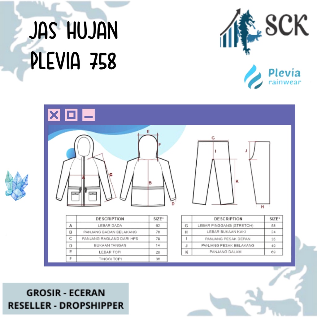 Jas Hujan Plevia 758 Dewasa Model Setelan Polos Jumbo - Raincoat Mantel Setelan Wanita Dewasa Plevia GROSIR