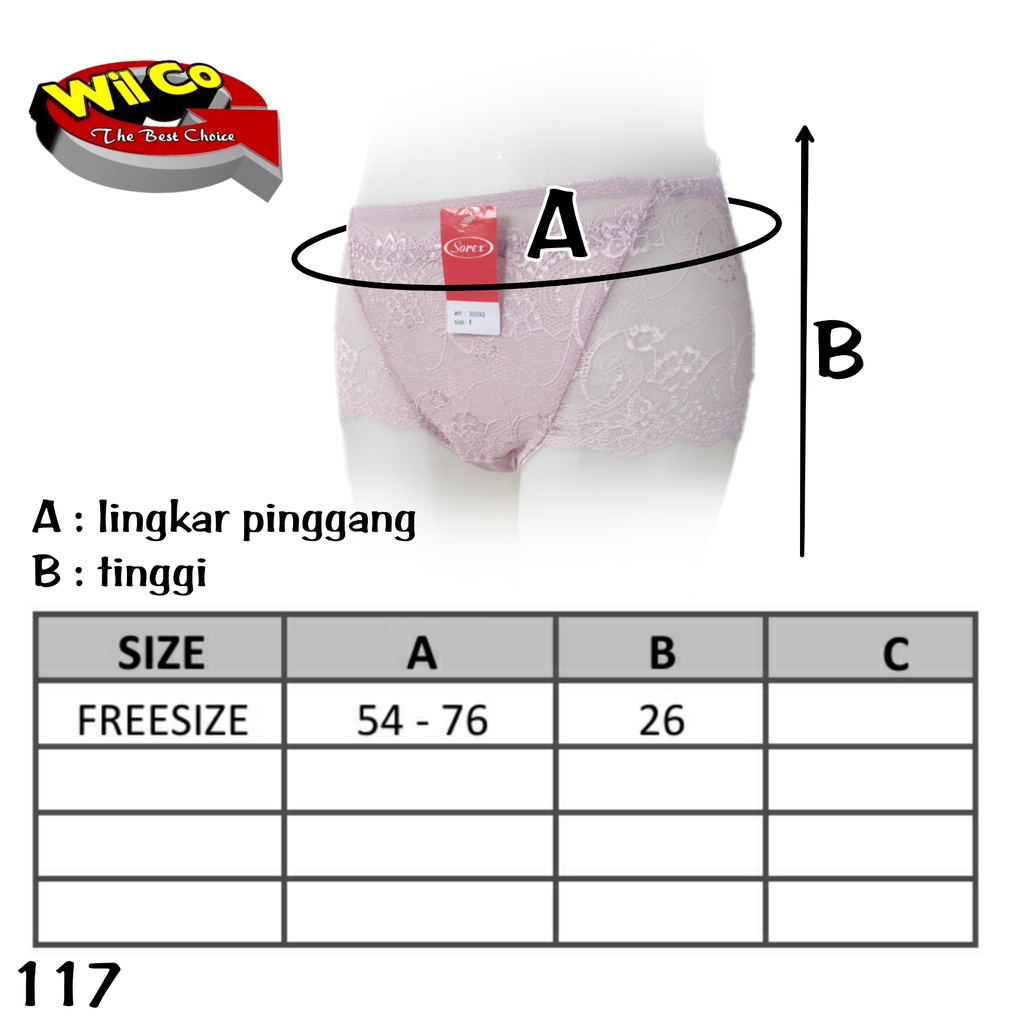 K117 - (Harga Per 1 Potong) CELANA DALAM WANITA PAKAIAN WANITA PAKAIAN DALAM SOREX BRUKAT SEMI TRANSPARAN FREE SIZE