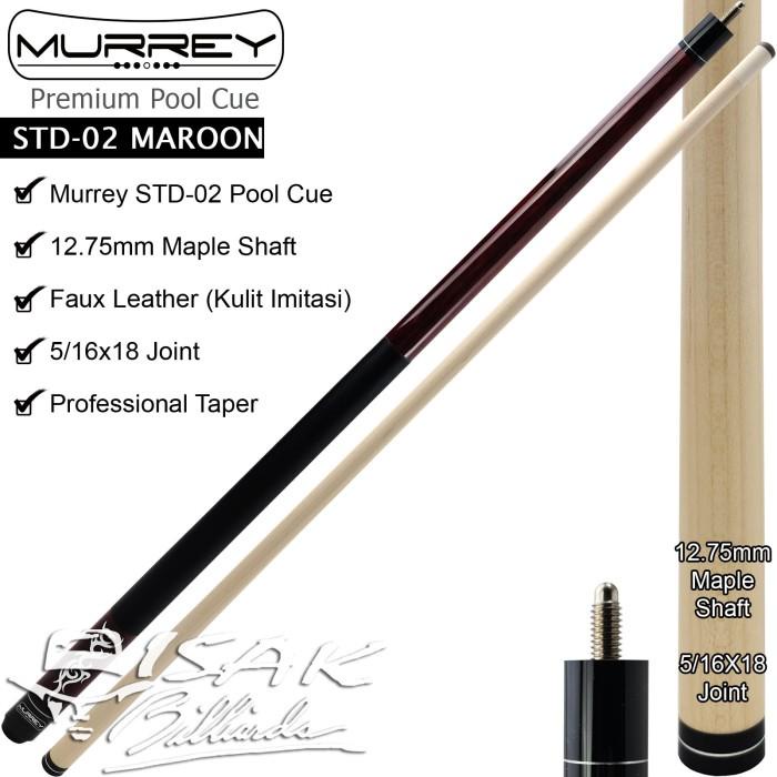 Murrey STD-2 - Maple Pool Billiard Cue Stick - Stik Biliar - Maroon