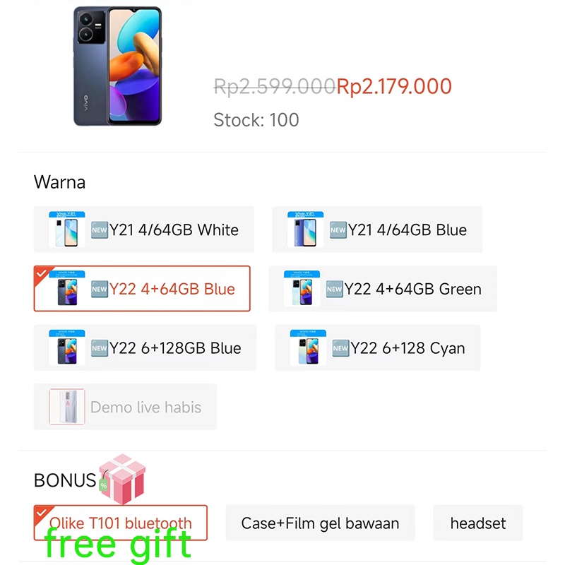 vivo Y22 RAM 6GB+6GB Extended ROM 128GB Garansi Resmi Original Handphone VIVO Y21 4 64 GB bisa cod bisa cicilan 0% bunga pinjaman Gratis ongkir 100% HP VIVO Y22 VIVO Y21