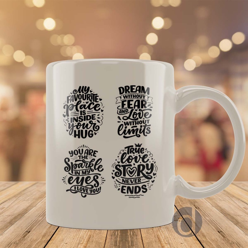 Mug Gelas Lettering slogan tentang cinta dalam gaya kaligrafi