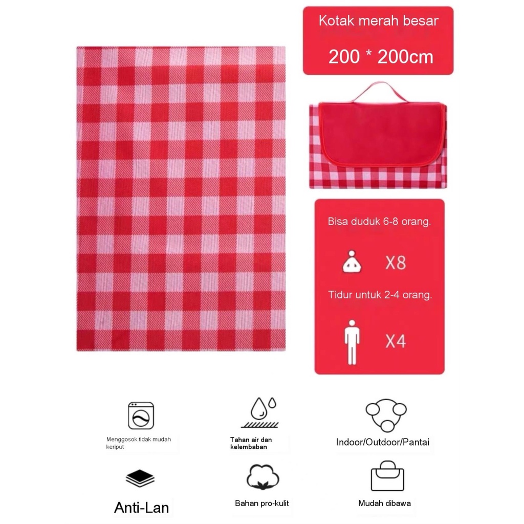 ✅2m*2m Piknik Tikar Lipat Piknik Outdoor TIKAR Piknik TEBAL WATERPROOF Alas 1.5 x 2 m/ Lipat/Tikar Piknik/ Alas Piknik /Tikar Pantai Anti Air-Merah2.0*2.0m