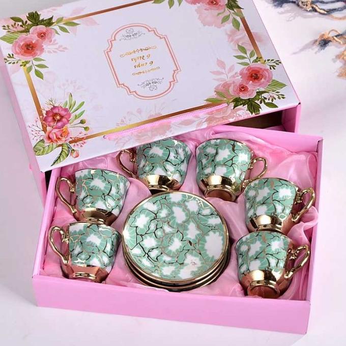 Hampers Parcel Lebaran Cangkir Piring Kecil Keramik Set 6 In 1 Hijau