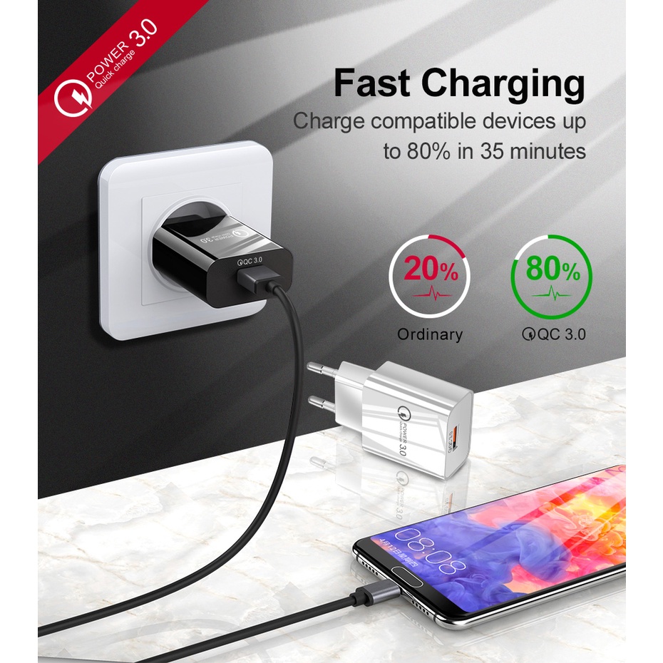 GV8 Gusima Charger Usb Universal Quick Charge 3.0 1 Port Eu Plug 18w Gs-552 Black Or-i