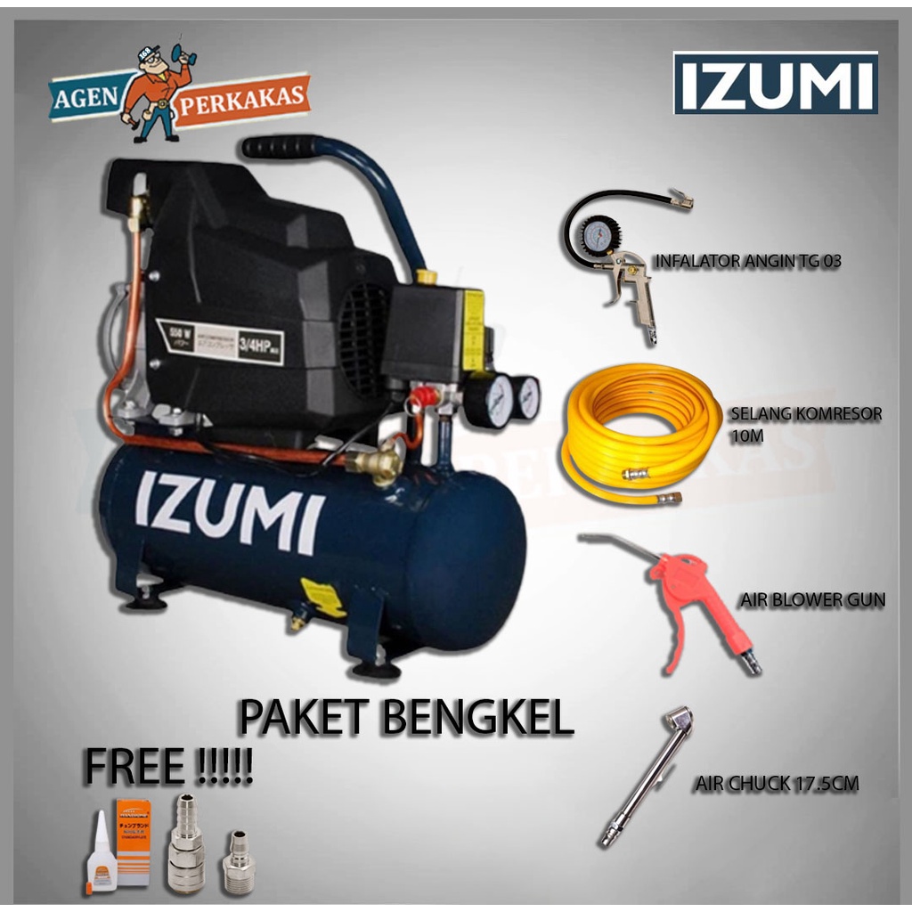 PAKET BENGKEL KOMPRESOR ANGIN LISTRIK IZUMI DD-0709 DIRECT COMPRESSOR