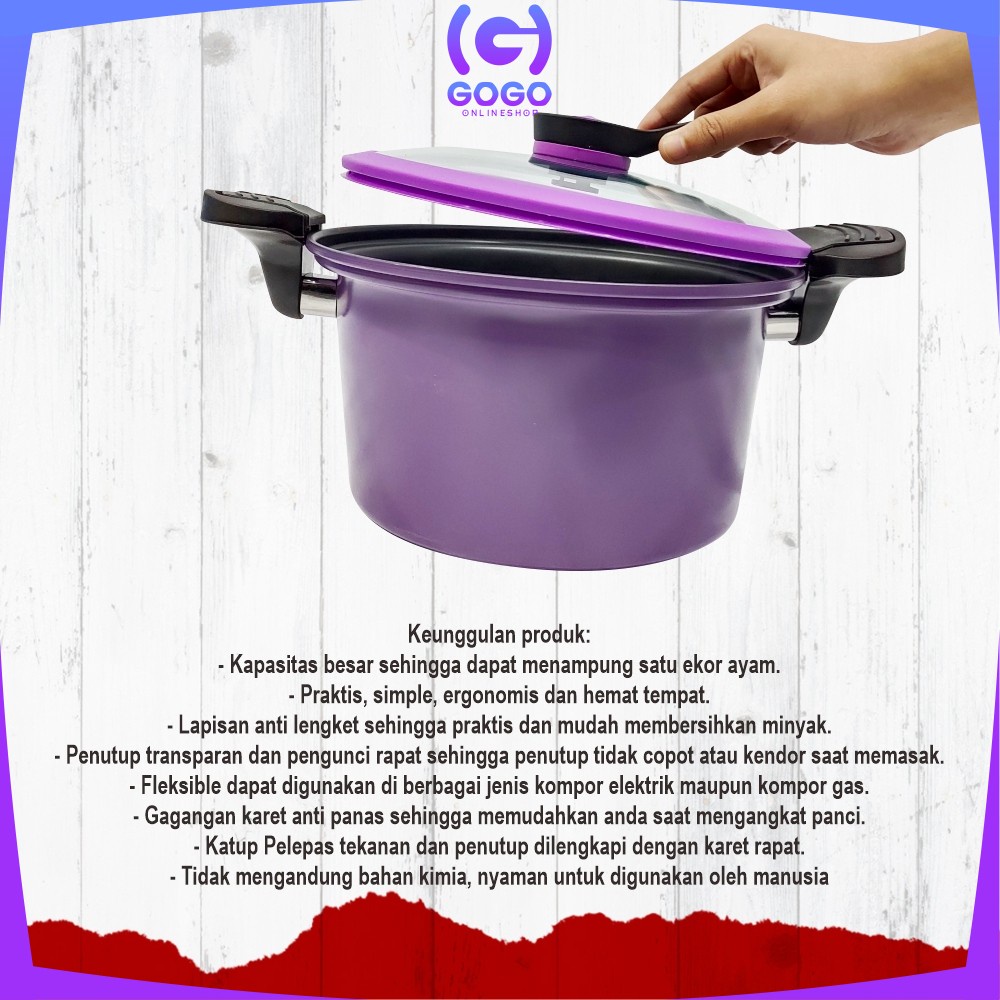 GOGO-C800 Panci Presto 3.5L Anti Lengket / Panci Teflon Totipotent Pot Pressure Cooker Serbaguna High Quality