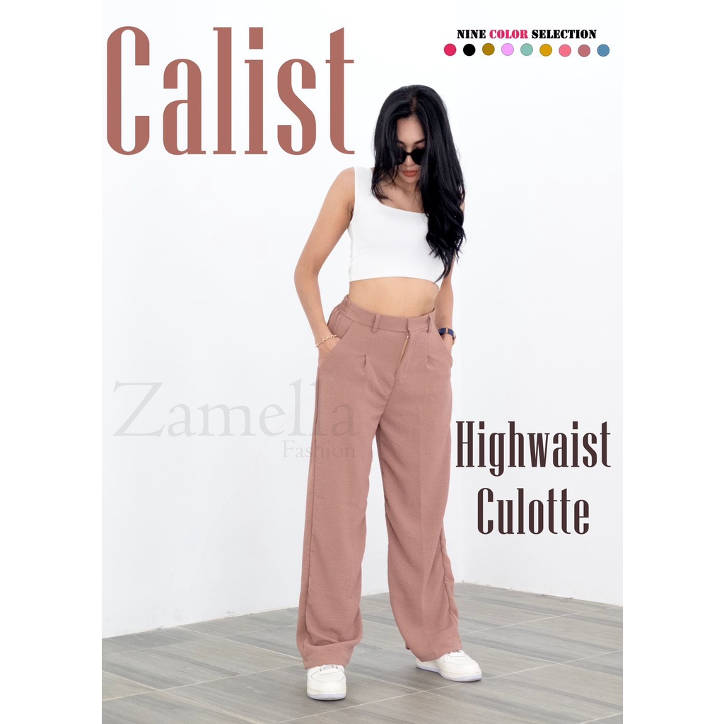 Celana kulot highwaist Loose Pants kekinian premium [ NEW ] Zameela collection Zipper Kulot kulot wanita