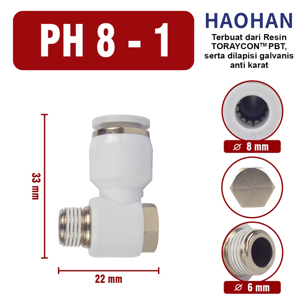 PH PNEUMATIC FITTING Fitting push in pneumatic model elbow