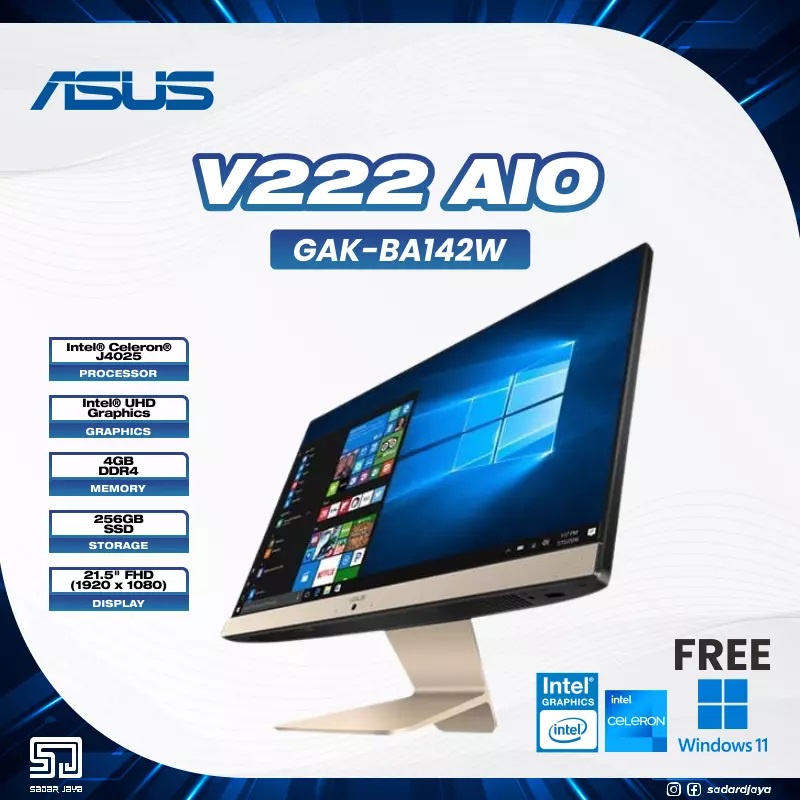 Asus PC AIO Desktop V222GAK-BA142W Intel J4025 4GB SSD 256 21.5″ Win 11 Komputer All in one