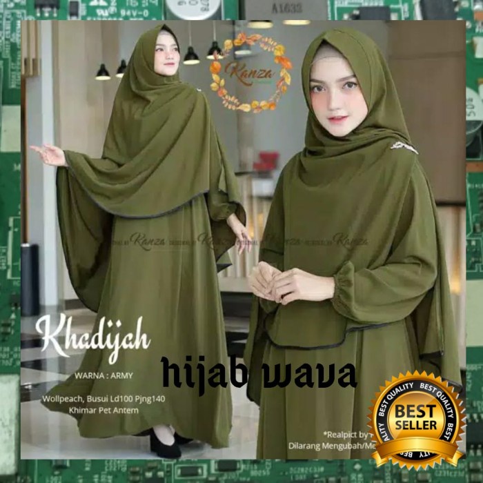 Baju gamis wanita syari terbaru khodijah set khimar - black, All Size I7F0