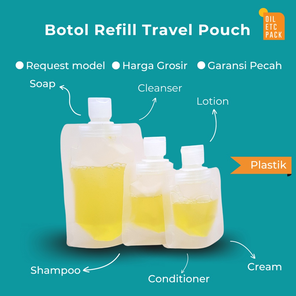 Botol Refill Travel Pouch 50ml / Tutup Fliptop / Travel Kit Sabun Shampoo