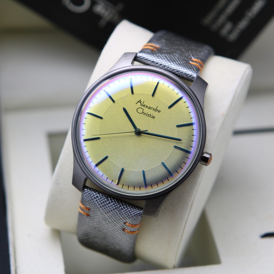 Jam Tangan Pria Alexandre Christie AC8532 Signature Grey Leather Strap