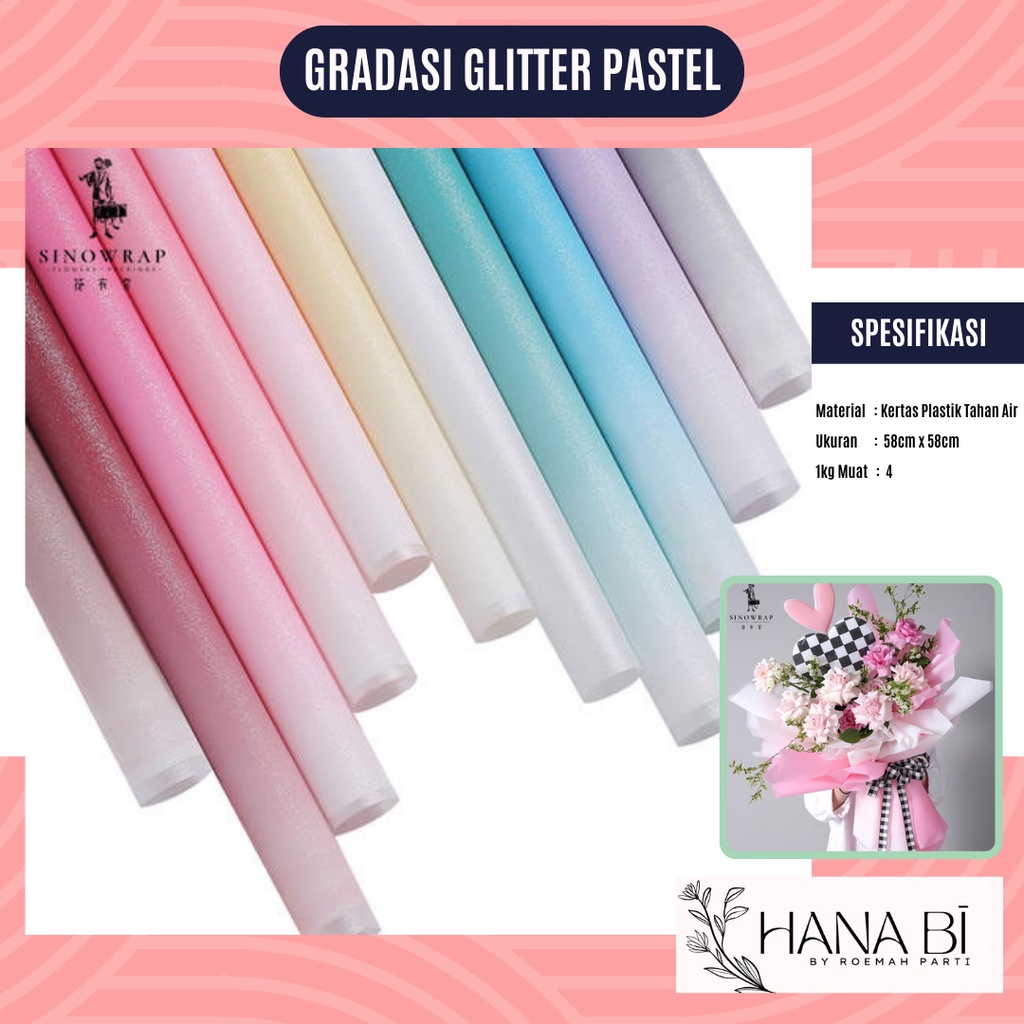 

5 Lembar Cellophane Gradasi Glitter Pastel Kertas Buket Korea Bunga Flower Wrapping Paper Kado P.CDBC