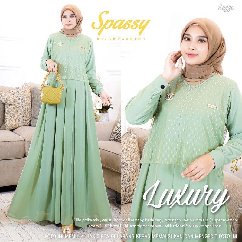 Baju Gamis Ceruty Babydoll Mix Tille Dot Luxury Dress Baju Pesta Wanita Muslim Gaun Kondangan Dress Lebaran Gamis Remaja Fashion Wanita