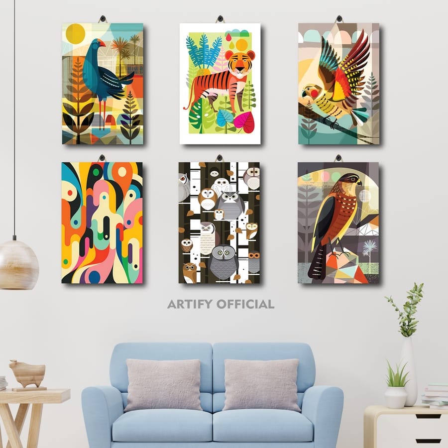 DEKORASI RUANG BURUNG VINTAGE 20X30 F96JN|WTP4U| HIASAN DINDING BESAR LUKISAN BURUNG VINTAGE | PERLE