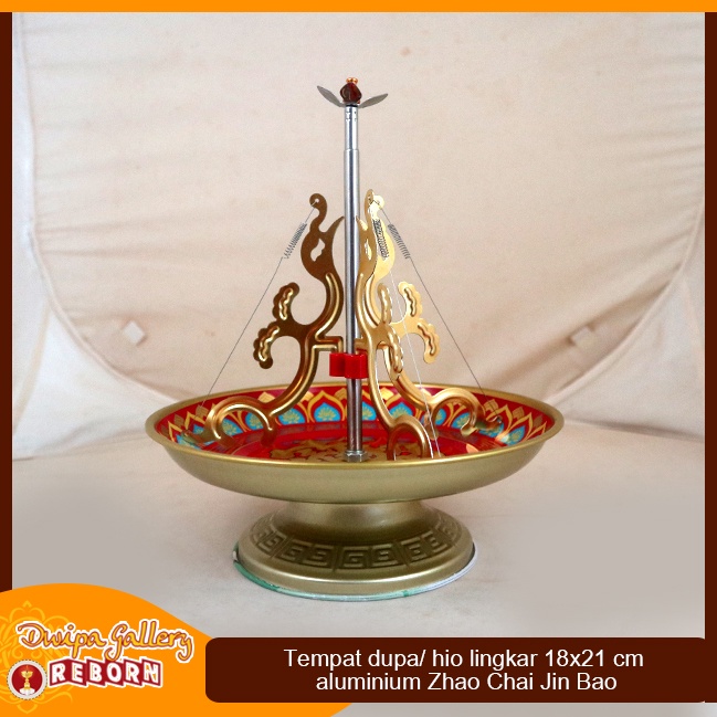 Tempat Bakar Dupa Lingkar Aluminium Zhao Chai Jin Bao Merah 18cm