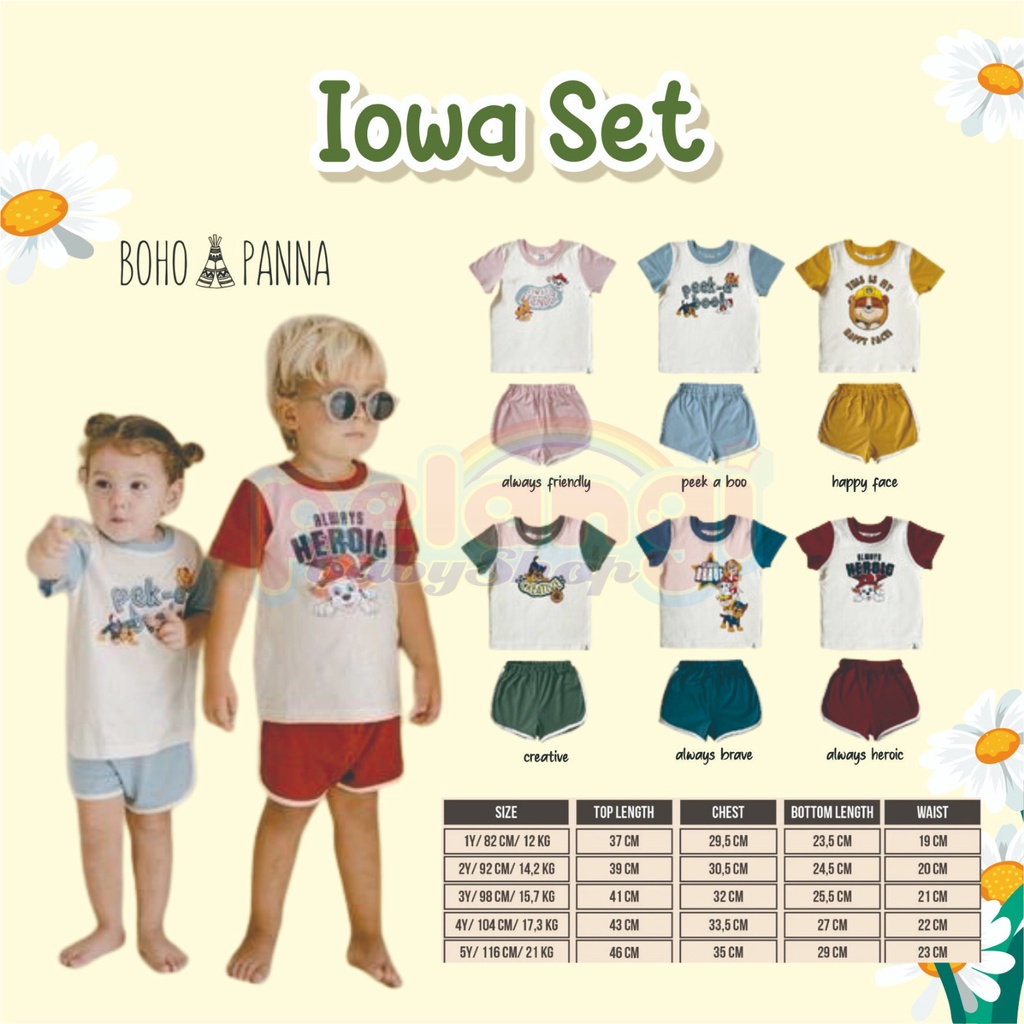 BOHOPANNA | BOHO | BOHO PANNA IOWA SET | SETELAN ANAK UNISEX 1-5 TAHUN | STELAN ANAK ANAK | STELAN CELANA PENDEK