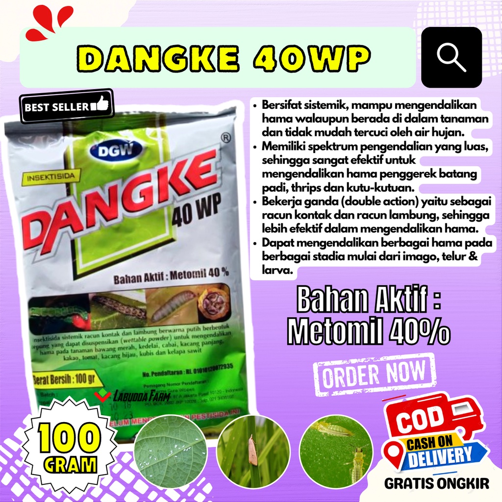 Insektisida Dangke 100 Gram 40WP - Insektisida Sistemik Bahan Aktif Metomil - Insektisida Ulat Graya