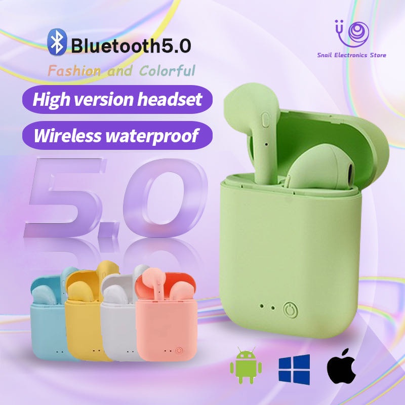 I12 Headset Bluetooth Macaron TWS Headset Earphone Bluetooth Wireless Extra Bass