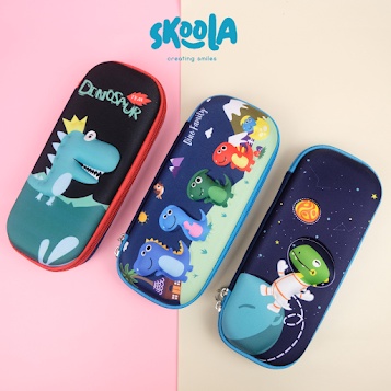 Skoola Tempat Pensil Anak Laki - Laki Hardtop 3D Lucu Spiderman Dinosaurus Rocket Astronot - Tepen