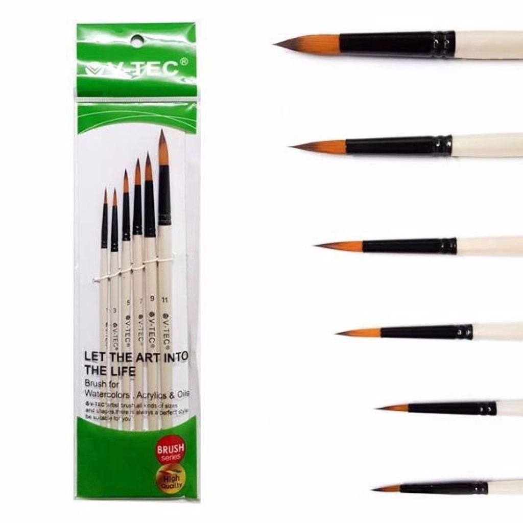 

Kuas Lukis Set V-Tec Brush A0018H-6A/6 [1 SET Isi 6] Round Brush