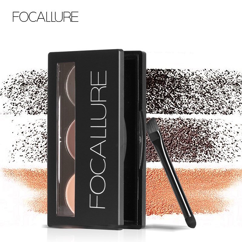 NIK - FOCALLURE Brow Powder FA04 | Eyebrow Kit | 3 Colors Eyebrow Powder Palette with Brush Mirror | BPOM ORIGINAL