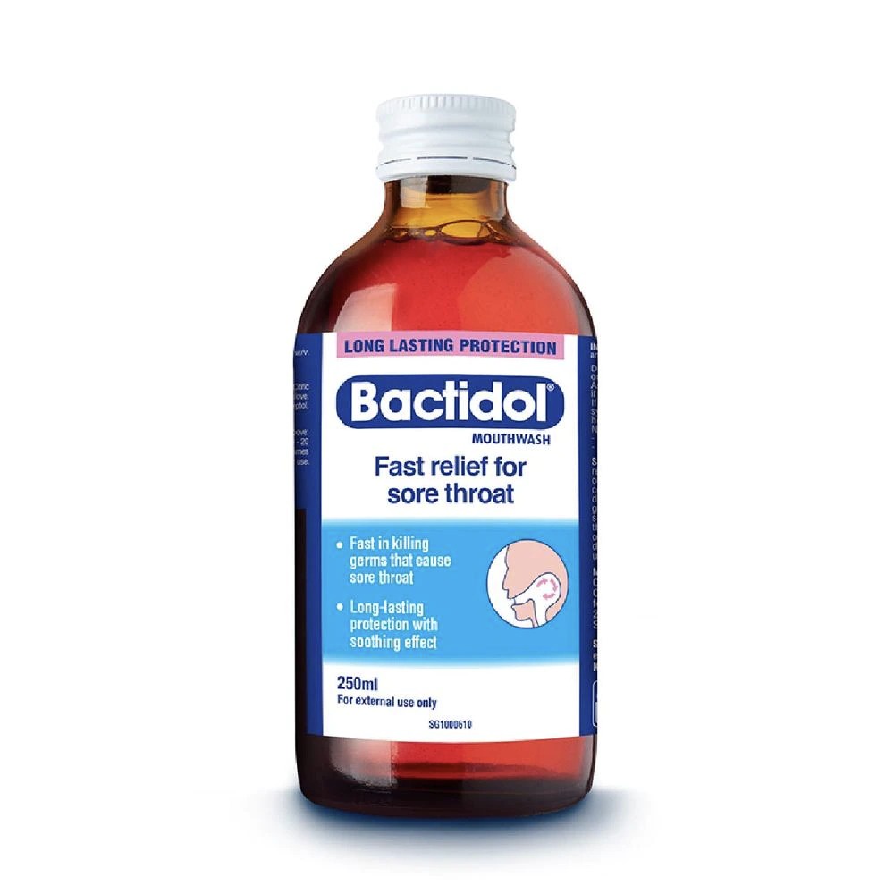 BACTIDOL Mouthwash (Relieves Mouth Ulcers & Sore Throats) 250ml// Singapore RB7