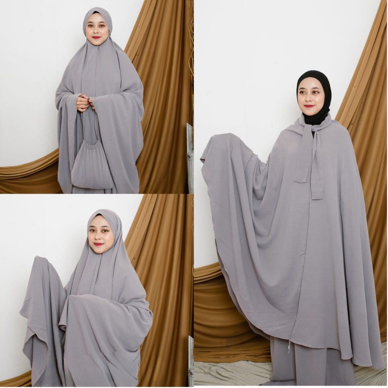 Mukenah Dewasa 3in1 Crinkle Airflow Polos Premium Mewah Jumbo Traveling