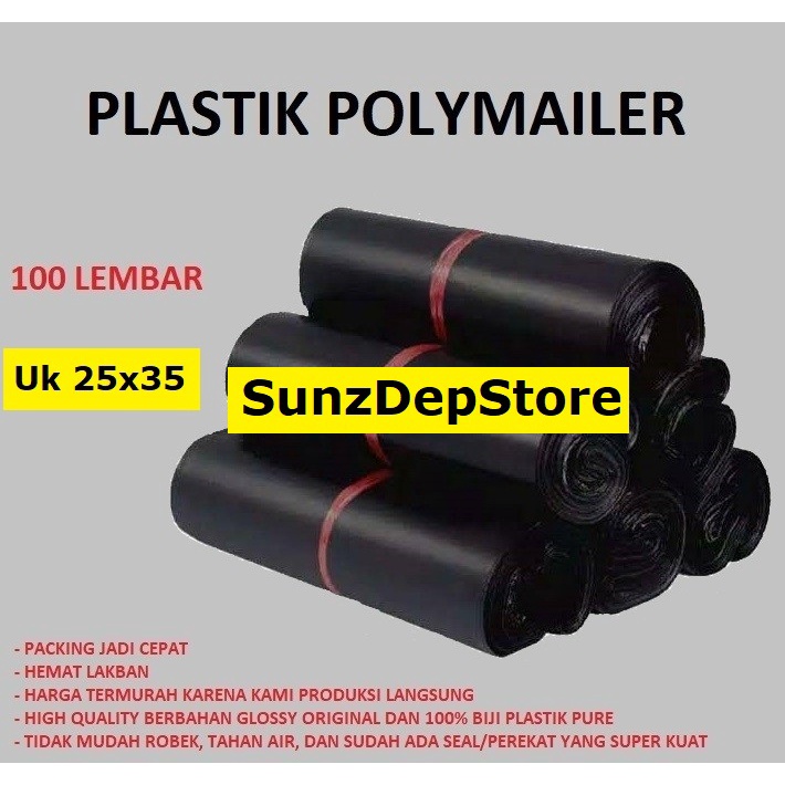 

Plastik Polymailer Ukuran 25x35 HITAM GLOSSY Tebal Packing Online 100 LBR HIGH QUALITY BEST SELLER