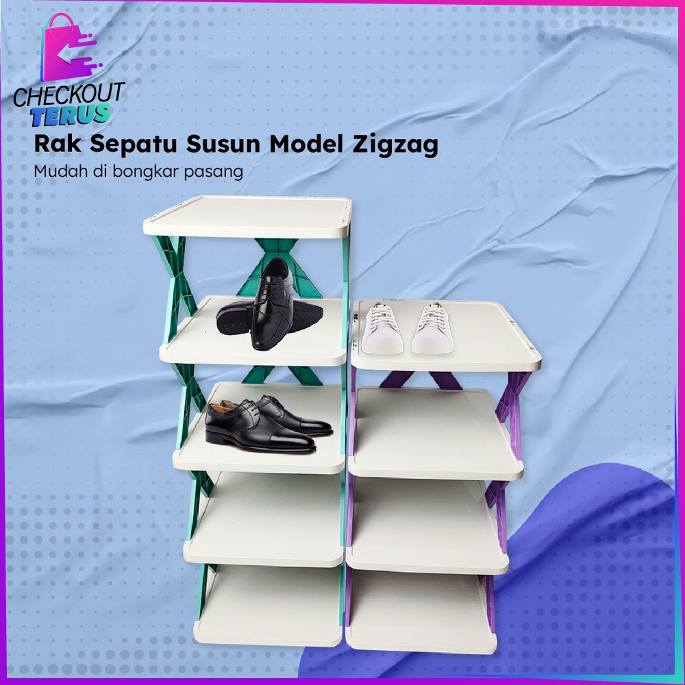 CT C805 Rak Sepatu Susun 4 5 Tingkat Multifungsi Model Zigzag Silang Portable Rak Susun Plastik Penyimpanan Sandal Organizer Rack Shoe