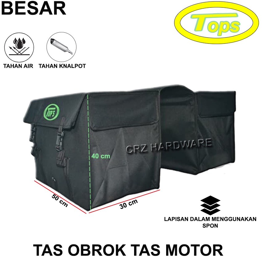 Tas obrok Tas kurir Tas pos Tas Saddle Bag Tas Sprinter Tas Krombong Motor Tahan Air TOPS Hitam