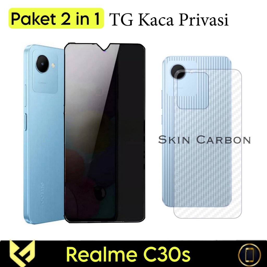 PROMO PAKET 2IN1 REALME C30s Anti Gores Layar Free Skin Carbon Pleindung Body Belakang Handphone