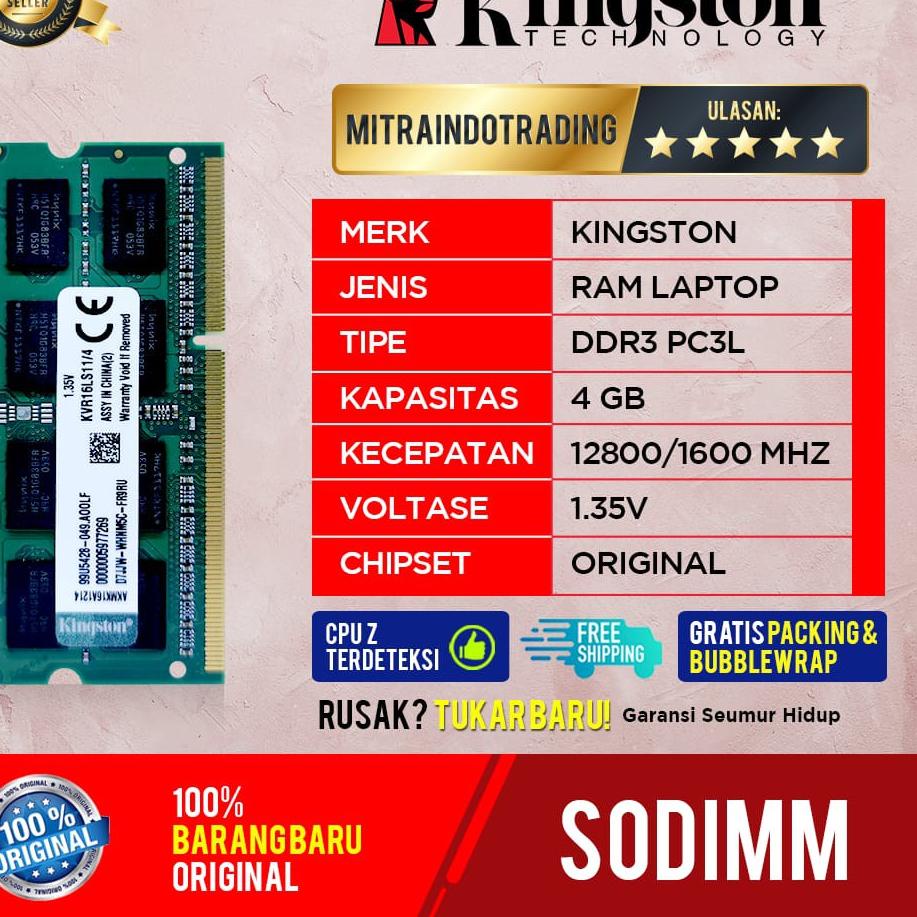 ✸ RAM KINGSTON SODIMM DDR3L 4GB PC  ➴