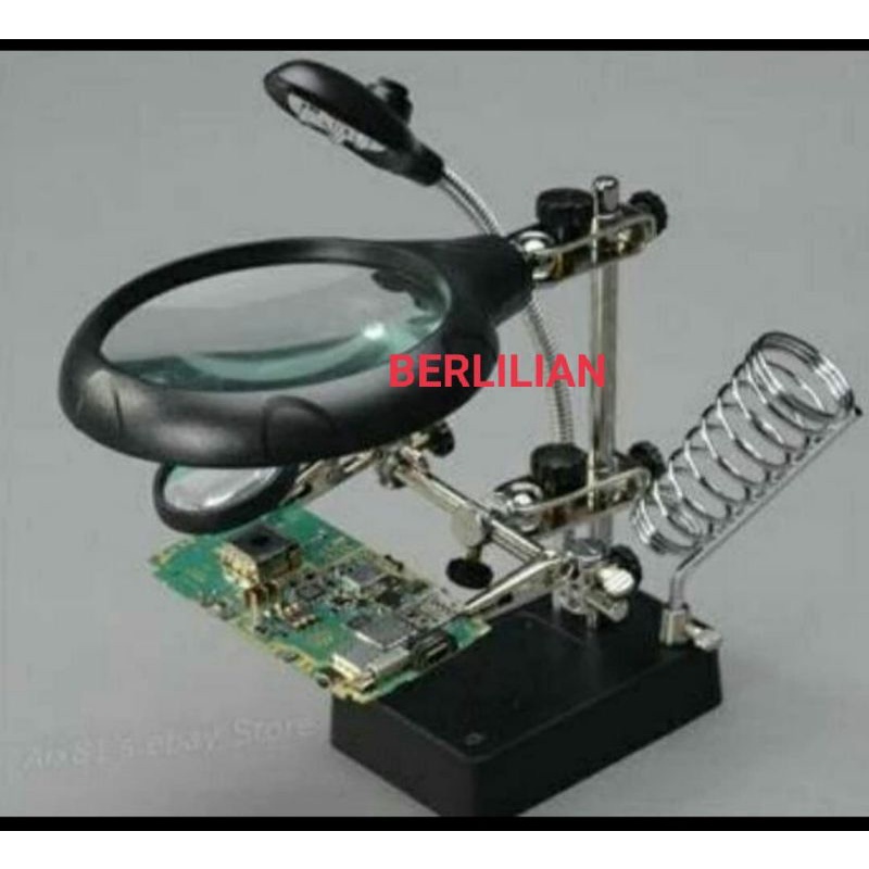 Helping Hend 3Lensa + Stand Solder Sudah di Lengkapi Dengan Penjepit, Lampu Led Dan adaptor