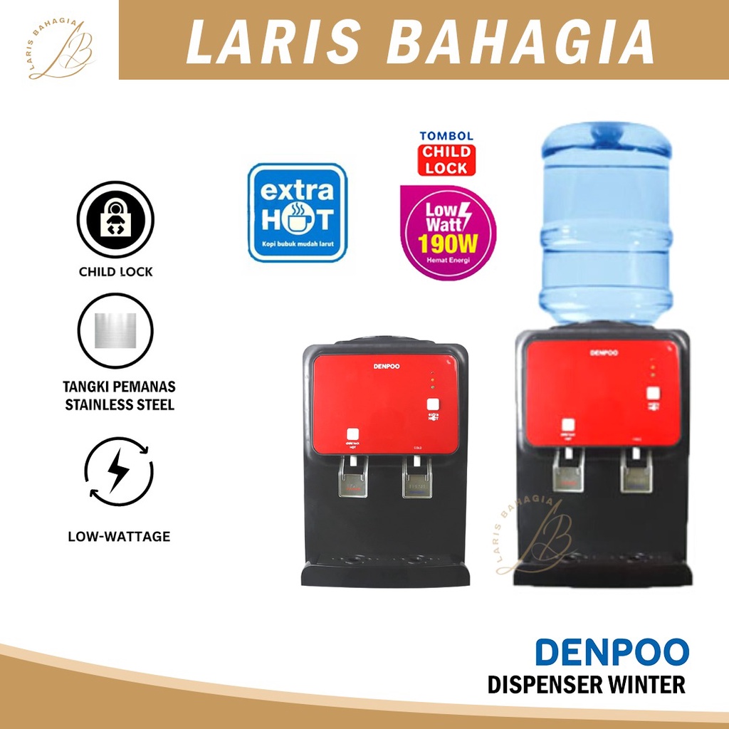 Dispenser Air Denpoo Winter Snow 190W Hitam Merah Portable