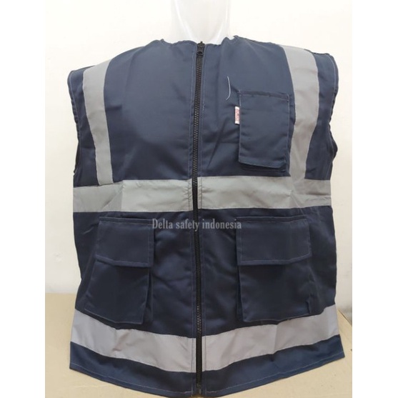 Discount Rompi Safety Bahan Drill Navy Biru Dongker Berkualitas Safety Vest /VEST RAJUT/VEST