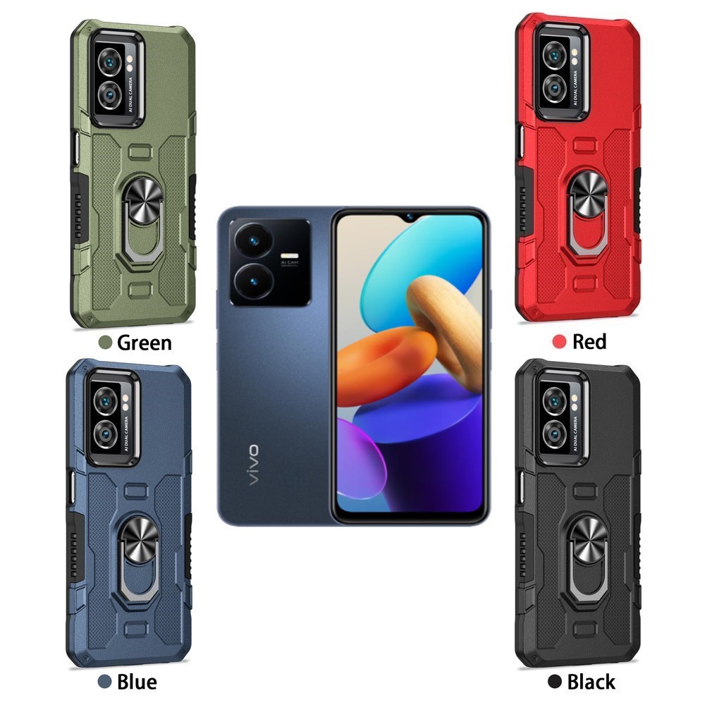 Case Armor VIVO Y22/Y22S Iring Cincin Magnetic Kesing Hp Protect kamera Premium Hard Case Standing Robot Pelindung Kamera