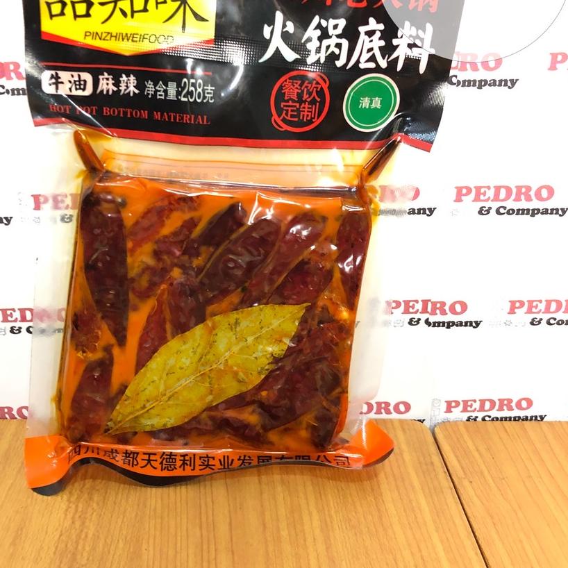 

֍ Pinzhiweifood Bumbu soup base mala spicy hotpot 258 gram - halal import chili oil hot pot shabu cabe ♧